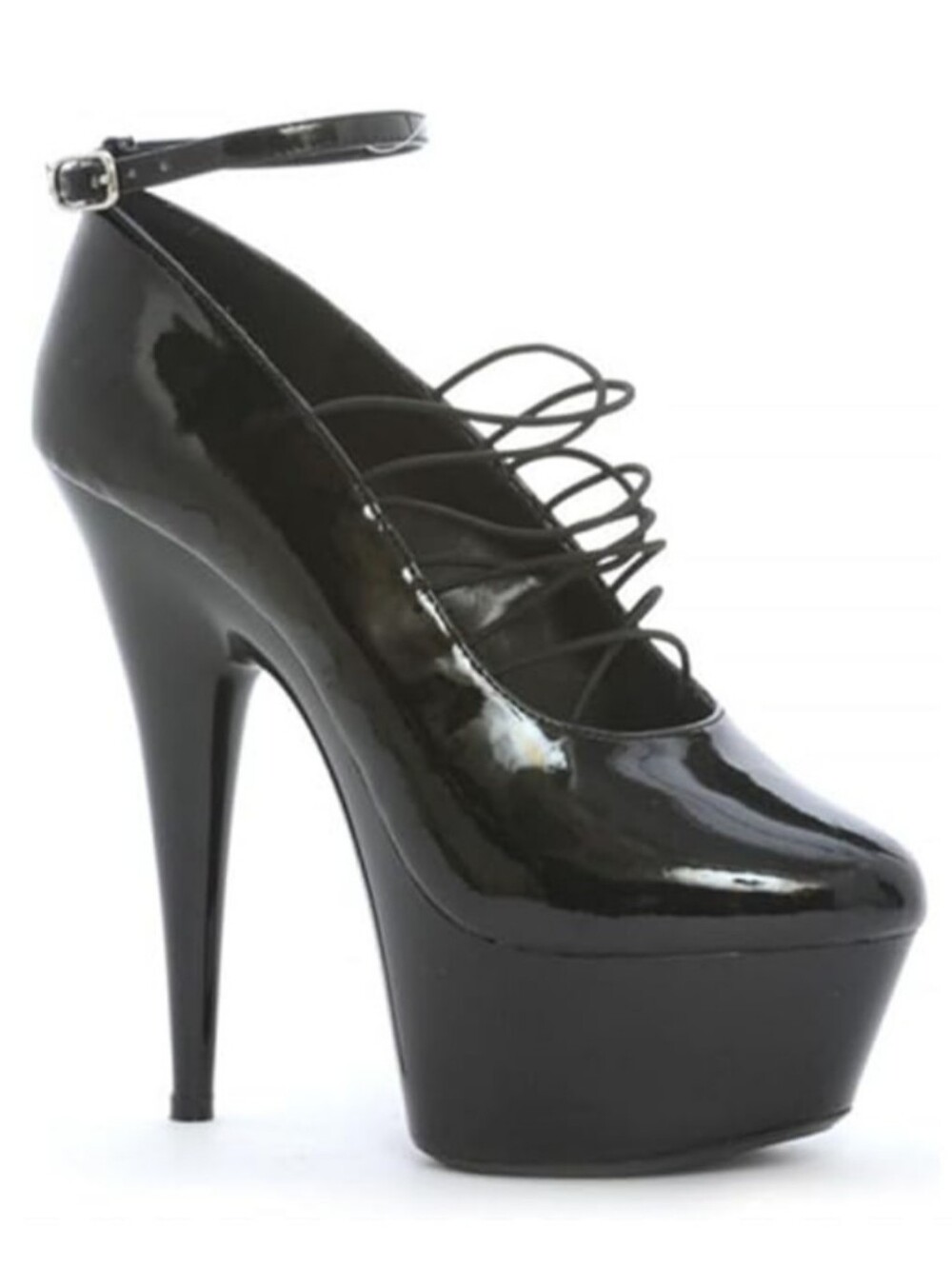 Ellie Black Patent Strappy Platform Stripper Pumps Heels, Sz 5